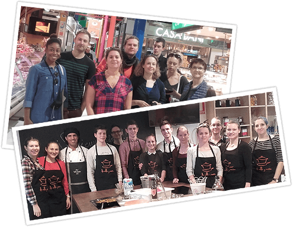 Grupo de estudiantes de cocina y salidas al mercado